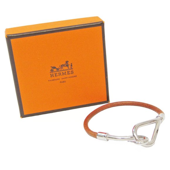 Hermes Jumbo Leather,Metal No Stone Bangle Brown,Silver - Picture 6 of 6